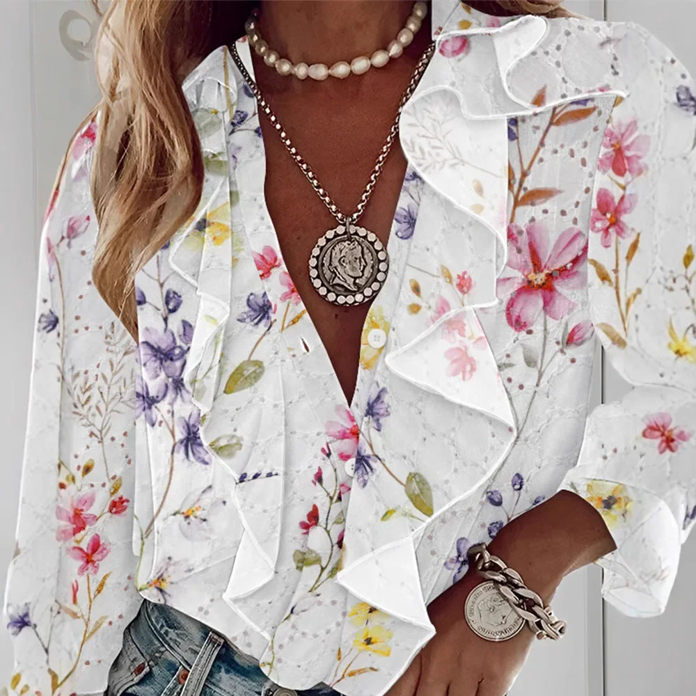 Floral Print Plunge Eyelet Embroidery Blouse Ruffles Long Sleeve Button Design Casual Shirts Women Spring Summer
Floral Print Plunge Eyelet Embroidery Blouse Ruffles Long Sleeve Button Design Casual Shirts Women Spring Summer