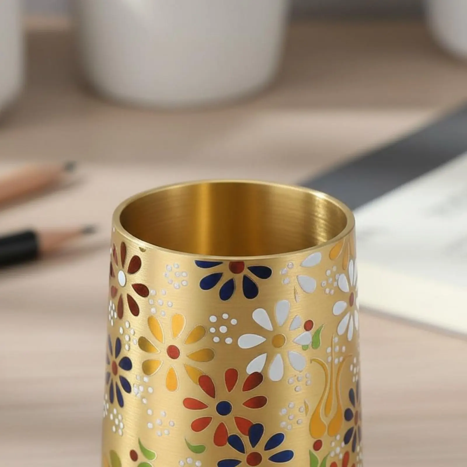 Brass Pen Holder Polished Edges Floral Writing Utensil Cup Multipurpose Organizer Cup Roomy Desk Accessory Lidded
Brass Pen Holder Polished Edges Floral Writing Utensil Cup Multipurpose Organizer Cup Roomy Desk Accessory Lidded