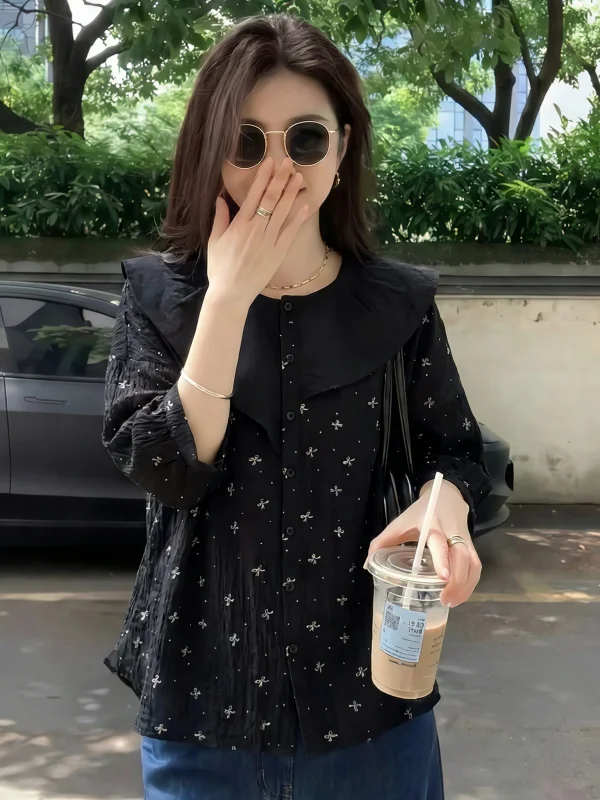 Fashionable Anti-Aging Lace Trim Knot Shoulder Shirt Women's plus Size Mid-Length Top Korean Style Commute Wind
Fashionable Anti-Aging Lace Trim Knot Shoulder Shirt Women's plus Size Mid-Length Top Korean Style Commute Wind