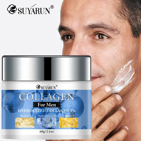 SUYARUN Crema facial de colágeno para hombres - Hidratante para pieles secas |   Fórmula no graso y cuidado diario de la piel de rápida absorción.