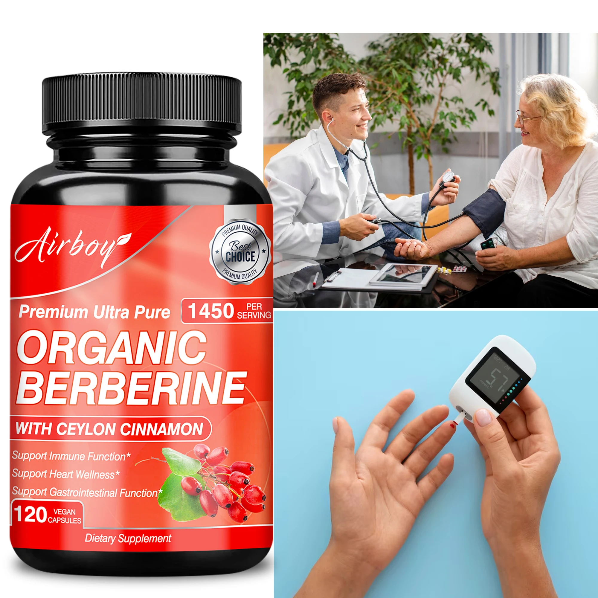 Berberine Capsules - Balance Blood Sugar, Support Metabolism, Immune Support, Cardiovascular Health - with Ceylon Cinnamon
Berberine Capsules - Balance Blood Sugar, Support Metabolism, Immune Support, Cardiovascular Health - with Ceylon Cinnamon