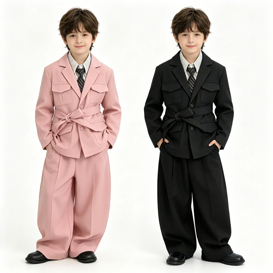Boys Pink Belted Blazer & Wide Leg Pants 2-Piece Set, Kids Elegant Formal Suit Outfit for Wedding Party Performance & Daily Wear
Boys Pink Belted Blazer & Wide Leg Pants 2-Piece Set, Kids Elegant Formal Suit Outfit for Wedding Party Performance & Daily Wear
