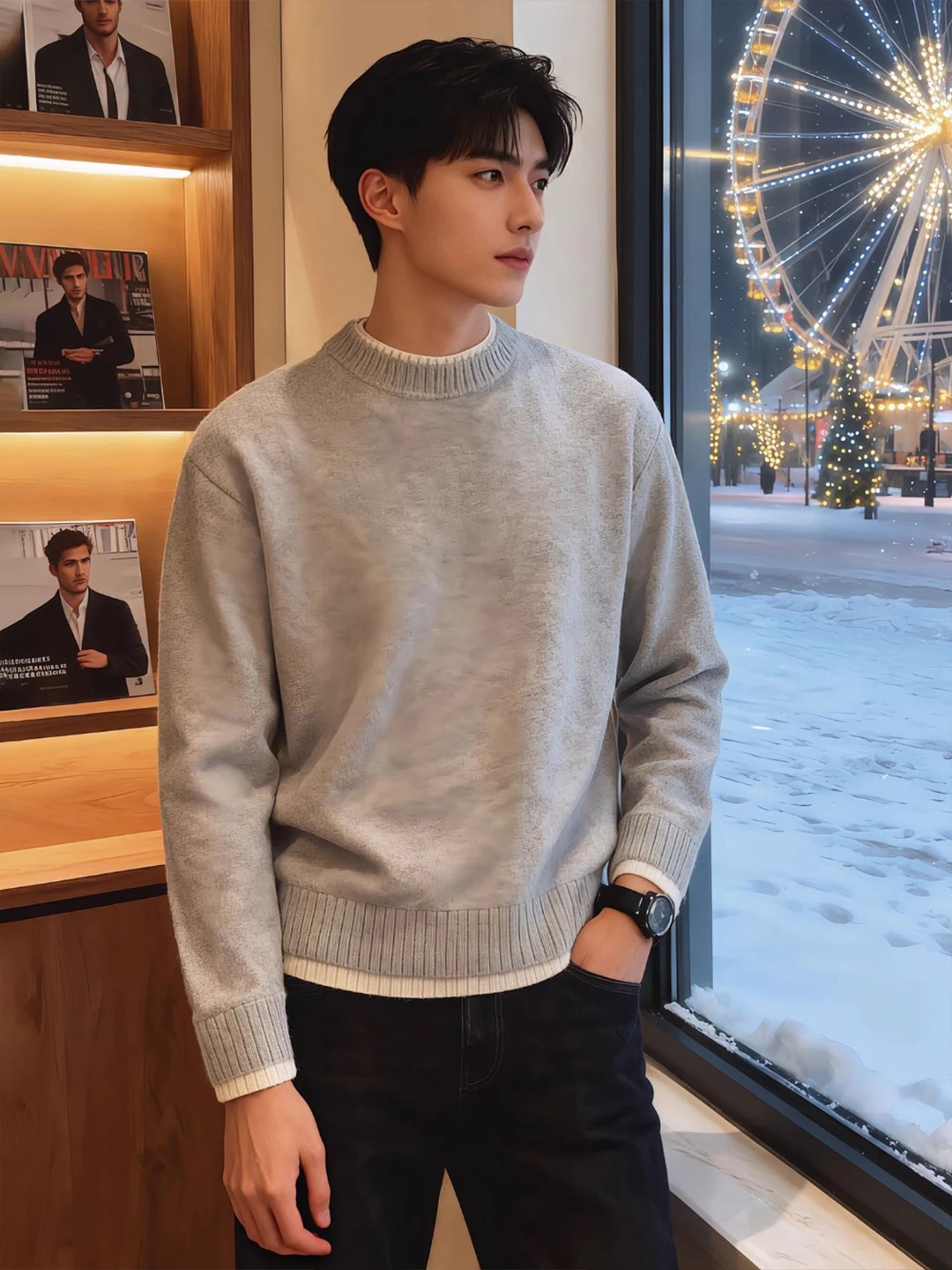 Loose Fit Men's round Ne Knitwear ey Sweater Winter Outerwear Inner Match Soft Fce Lined Comfortable Long Sve Top
Loose Fit Men's round Ne Knitwear ey Sweater Winter Outerwear Inner Match Soft Fce Lined Comfortable Long Sve Top