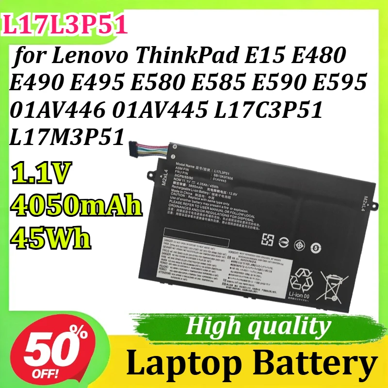 Аккумулятор для ноутбука L17L3P51 1.1V 4050mAh 45Wh для Lenovo ThinkPad E15 E480 E490 E495 E580 E585 E590 E595 01AV446 01AV445 L17C3P51
Аккумулятор для ноутбука L17L3P51 1.1V 4050mAh 45Wh для Lenovo ThinkPad E15 E480 E490 E495 E580 E585 E590 E595 01AV446 01AV445 L17C3P51