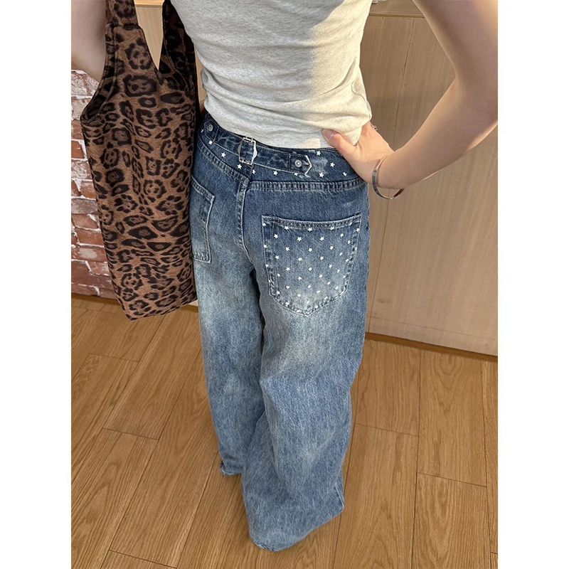 Large Size American Star Print Washed Denim Jeans Women's Trendy Casual Straight Floor-Length Blue Long Pants
Large Size American Star Print Washed Denim Jeans Women's Trendy Casual Straight Floor-Length Blue Long Pants 