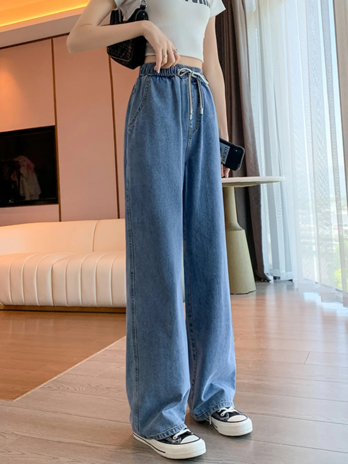 High Waist Wide Leg Jeans Women's Summer Thin Loose Slimming Straight Cut Denim Trousers Trendy Elastic Waist Casual Pants
High Waist Wide Leg Jeans Women's Summer Thin Loose Slimming Straight Cut Denim Trousers Trendy Elastic Waist Casual Pants
