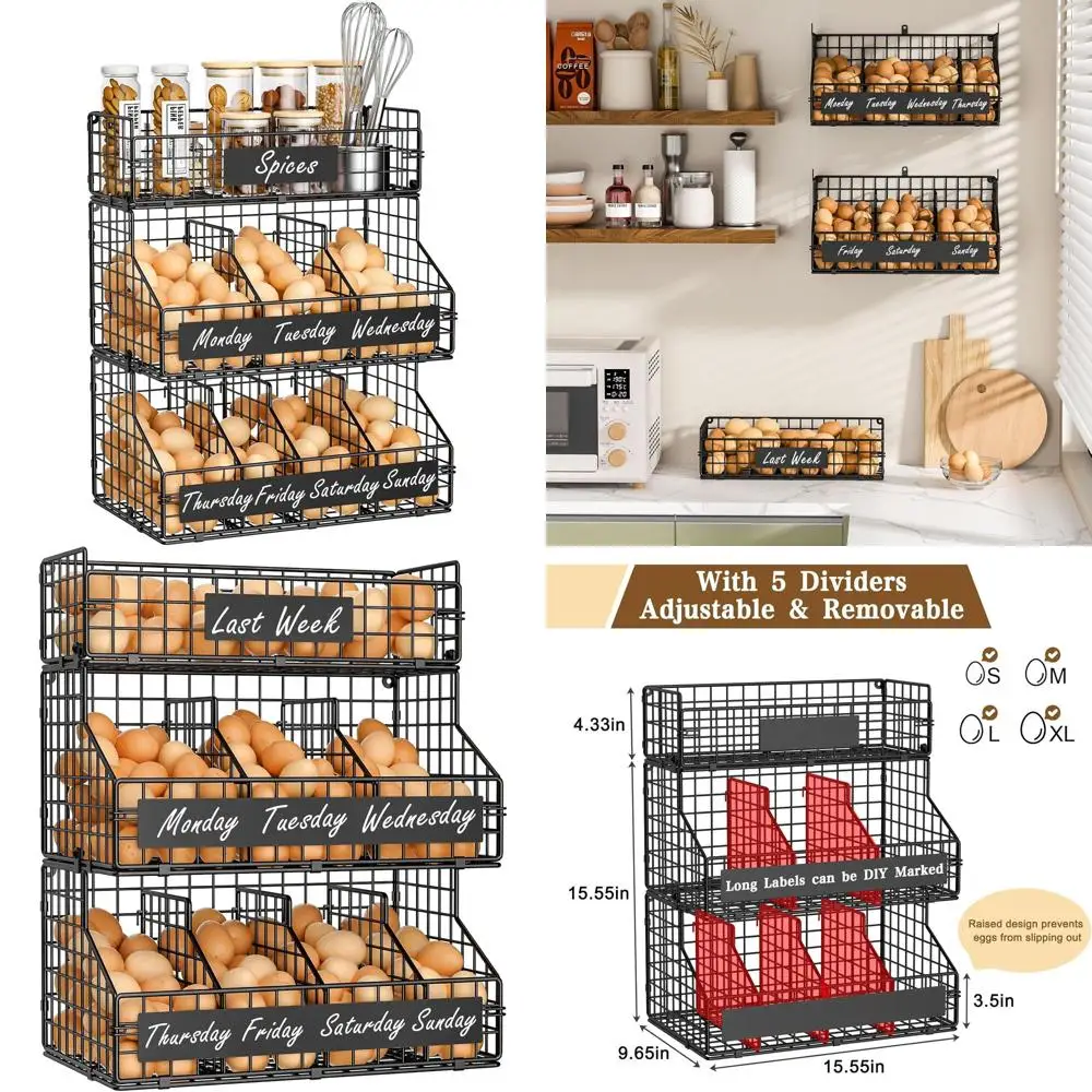 Egg Holder Countertop with 5 Dividers & DIY Nameplate to Separate Eggs, 3 Tier Stackable Wire Storage Baskets or Gathering resh
Egg Holder Countertop with 5 Dividers & DIY Nameplate to Separate Eggs, 3 Tier Stackable Wire Storage Baskets or Gathering resh