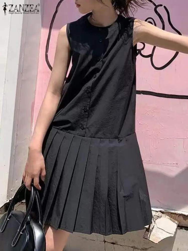 ZANZEA Women Solid Tank Sundress Casual Loose Beach O-Neck Dress 2024 Summer Pleating Sleeveless Dress Fashion Buttons Mini Robe
ZANZEA Women Solid Tank Sundress Casual Loose Beach O-Neck Dress 2024 Summer Pleating Sleeveless Dress Fashion Buttons Mini Robe