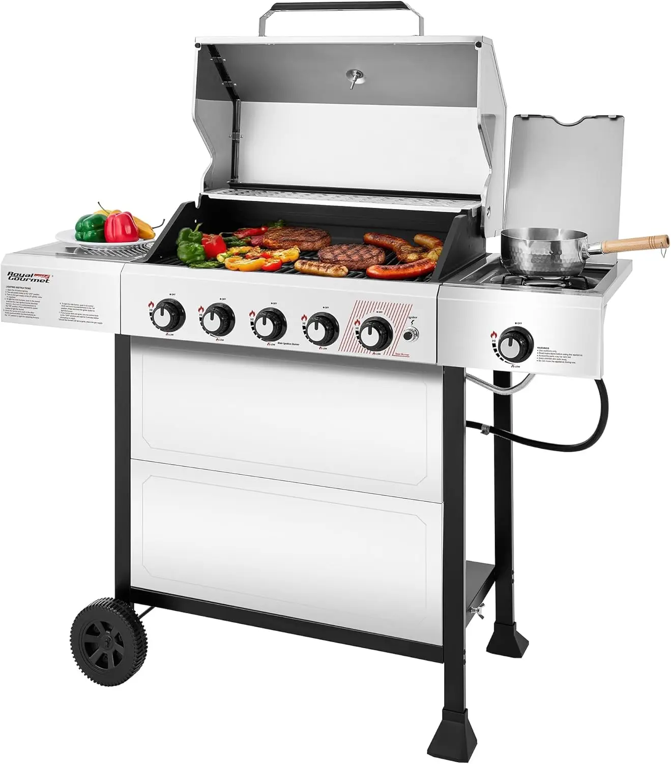 Газовый гриль на пропане с 5 конфорками, боковой горелкой и горелкой Sear, газовый гриль для барбекю из нержавеющей стали с выходом 61 000 БТЕ для барбекю
Газовый гриль на пропане с 5 конфорками, боковой горелкой и горелкой Sear, газовый гриль для барбекю из нержавеющей стали с выходом 61 000 БТЕ для барбекю