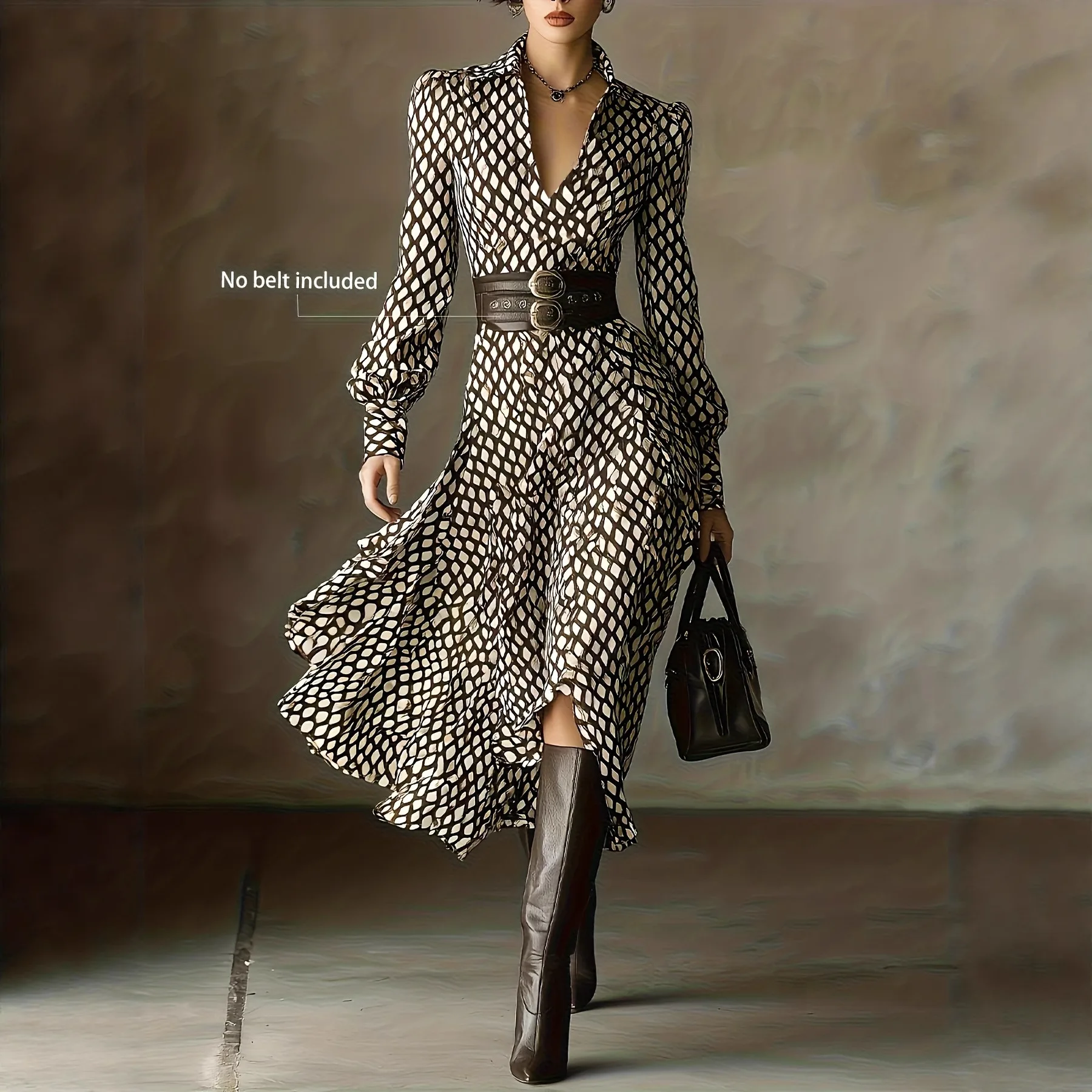 Women's retro plaid printed shirt dress with V-neck, bubble long sleeved high waisted slim fit A-line large swing women's skirt
Women's retro plaid printed shirt dress with V-neck, bubble long sleeved high waisted slim fit A-line large swing women's skirt