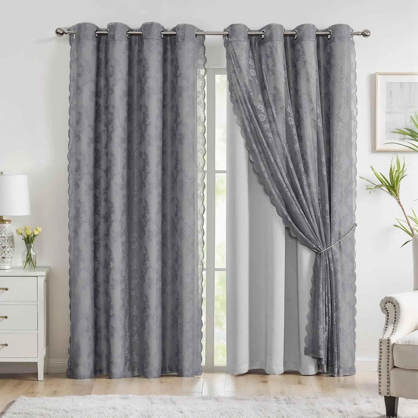 Mix And Match Curtains - Full Blackout Grey Curtains With Vintage Floral Grey Lace Curtains For Bedroom 84 Inch Length Living
Mix And Match Curtains - Full Blackout Grey Curtains With Vintage Floral Grey Lace Curtains For Bedroom 84 Inch Length Living