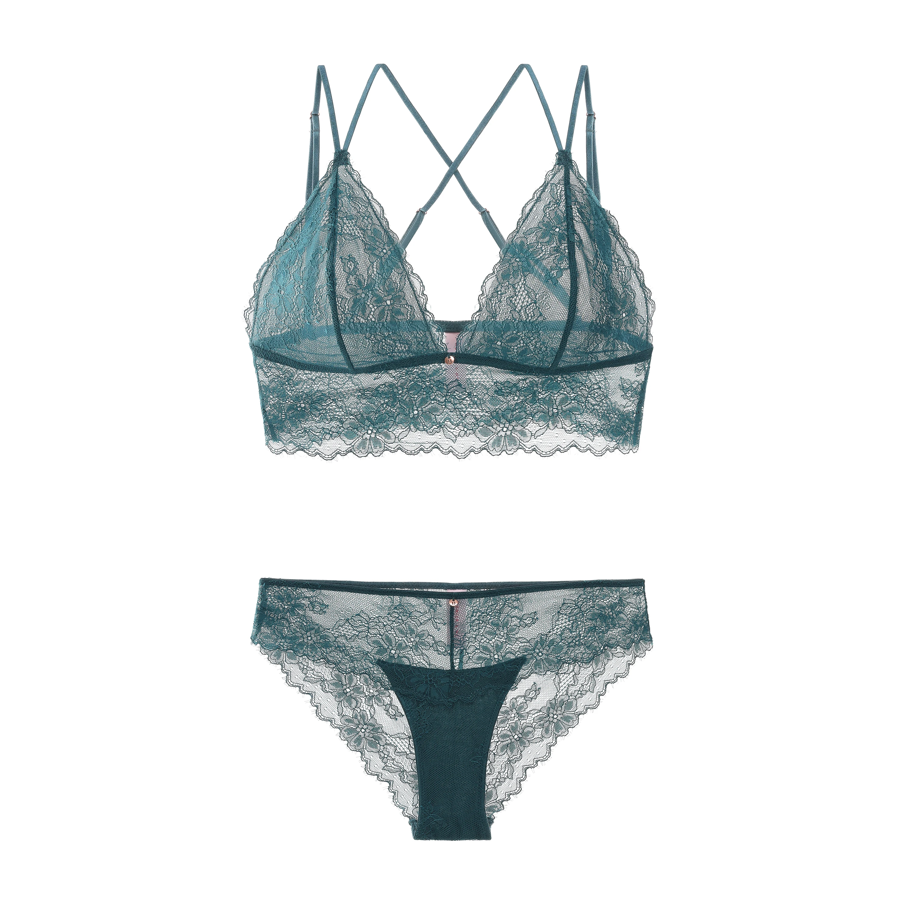 Strappy Lace Bra and Panty Set Elegant Scalloped Design Wireless Comfort underwear set for Women
Strappy Lace Bra and Panty Set Elegant Scalloped Design Wireless Comfort underwear set for Women