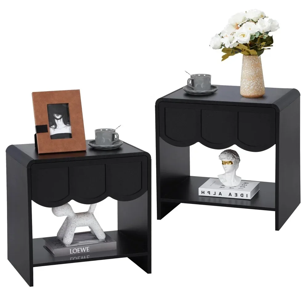 Farmhouse Black Fluted Nightstands Set of 2, Mid-Century Chic End Table with Drawer and Open Shelf Storage
Farmhouse Black Fluted Nightstands Set of 2, Mid-Century Chic End Table with Drawer and Open Shelf Storage