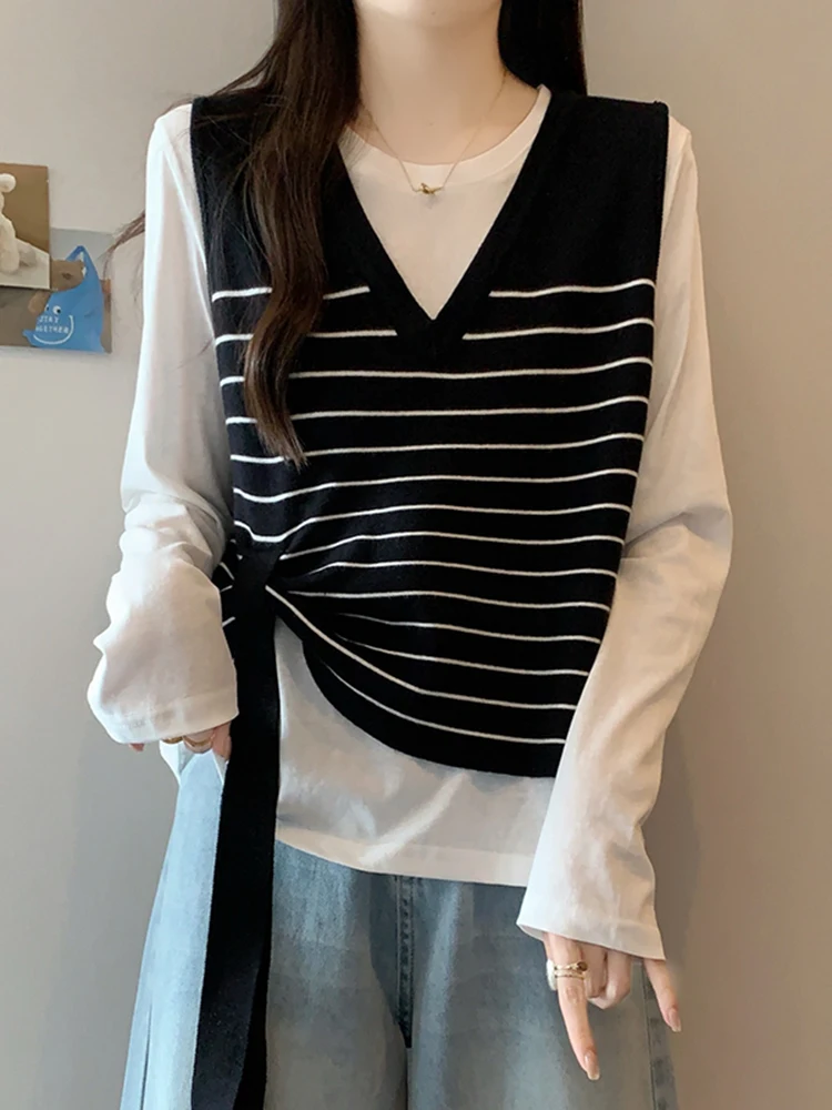 Slimming Effect V-Ne Striped Knitted Vest Long Sve T-irt Women's Autumn Winter New Sle plus Size Base irt Top
Slimming Effect V-Ne Striped Knitted Vest Long Sve T-irt Women's Autumn Winter New Sle plus Size Base irt Top