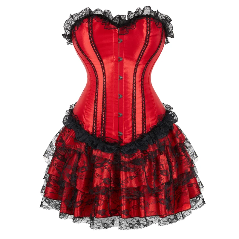 Corset Dresses for Women Lace Up Vintage Corset Lingerie with Mini Lace Skirt Sexy Bustier Skirt Tutu Sets Burlesque Costume
Corset Dresses for Women Lace Up Vintage Corset Lingerie with Mini Lace Skirt Sexy Bustier Skirt Tutu Sets Burlesque Costume