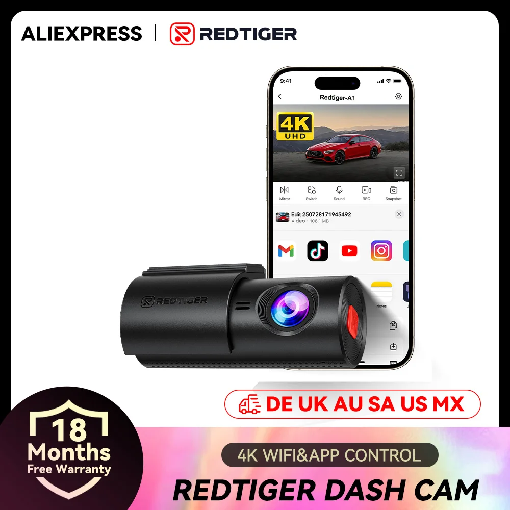 REDTIGER A1 4K Mini Dash Cam WiFi & APP Control Compact Car Camera Super Night Vision G-Sensor 24H Parking Mode Loop Recording
REDTIGER A1 4K Mini Dash Cam WiFi & APP Control Compact Car Camera Super Night Vision G-Sensor 24H Parking Mode Loop Recording