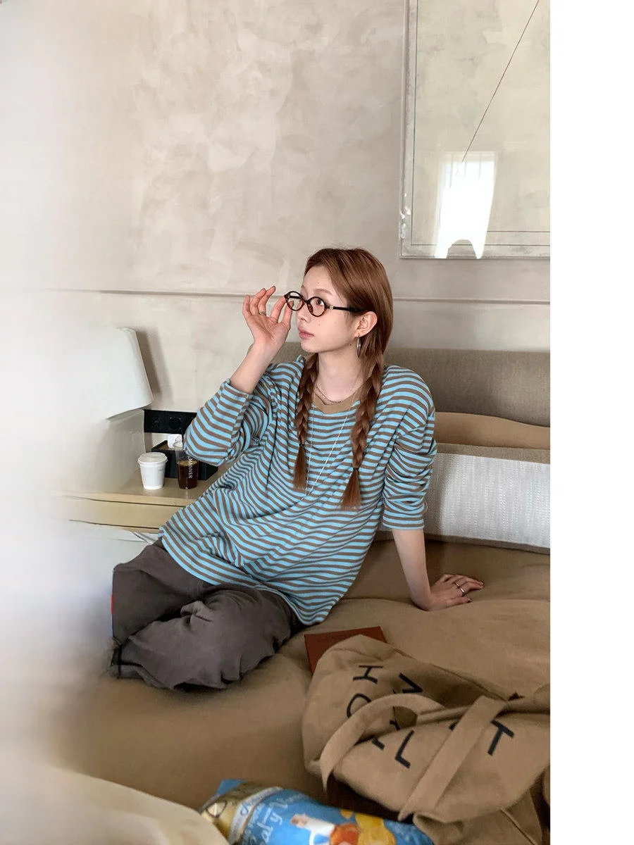 COK Women's Loose Long Sve T-irt Casual Sle Autumn New Faion Inner Wear Outer Wear Top Striped Pattern round Ne
COK Women's Loose Long Sve T-irt Casual Sle Autumn New Faion Inner Wear Outer Wear Top Striped Pattern round Ne