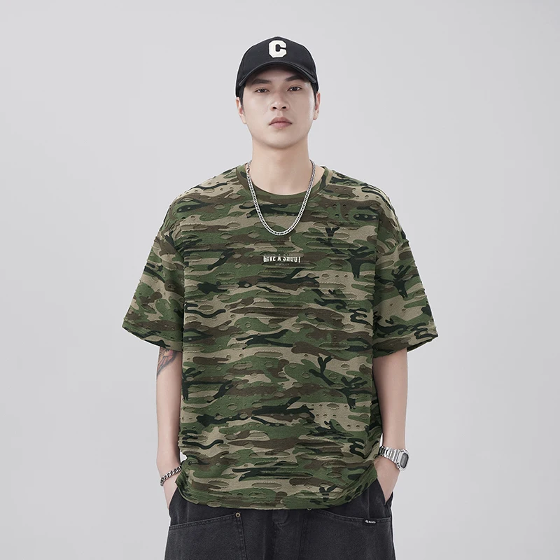 Summer Camouflage Hole Jacket Men Streetwear Fashion Hip Hop Loose Casual Short Sleeve T-shirt Cityboy Plus Size Vintage T Shirt
Summer Camouflage Hole Jacket Men Streetwear Fashion Hip Hop Loose Casual Short Sleeve T-shirt Cityboy Plus Size Vintage T Shirt