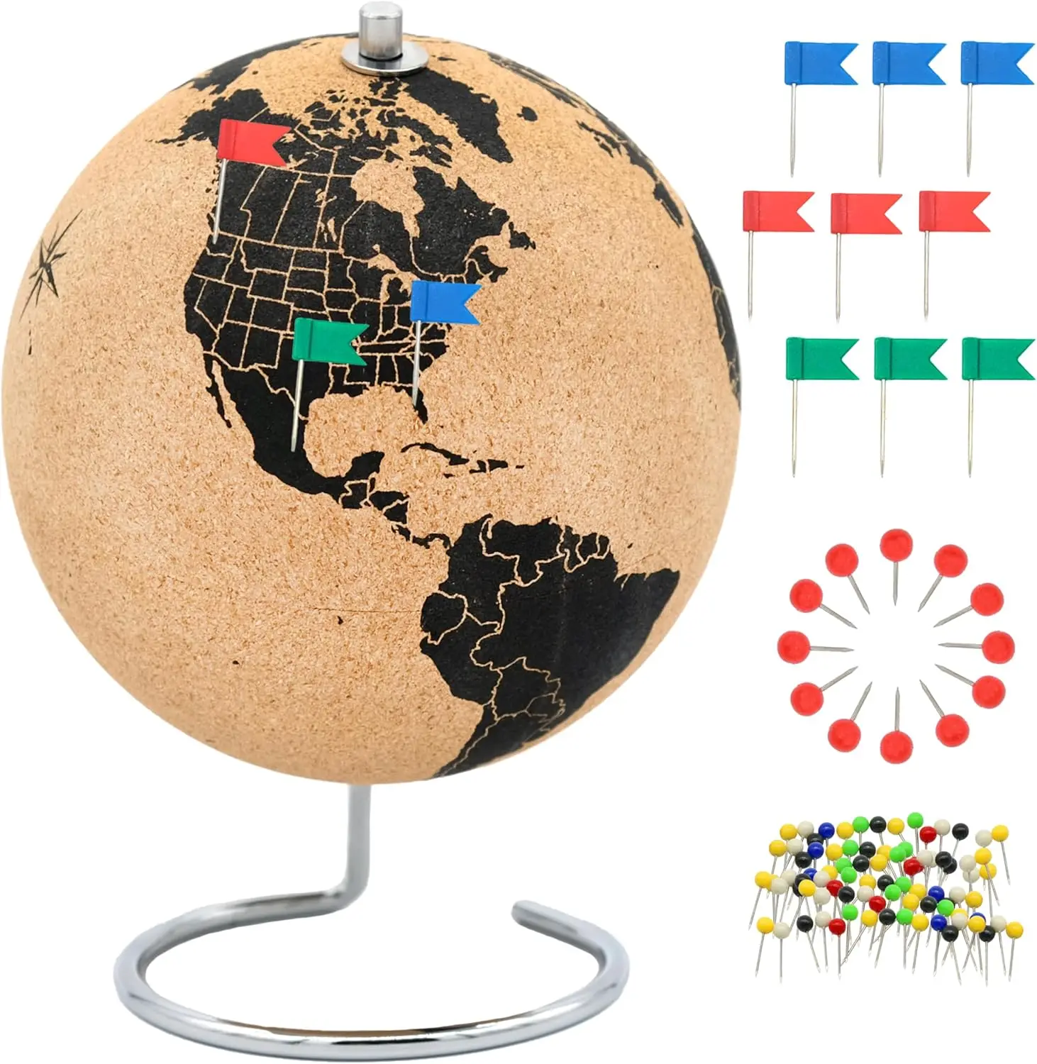 Beautiful Cork Globe with 102 Push Pins - Spinning Travel Map, 26cm High Made of Cork, Gift for Globetrotters
Beautiful Cork Globe with 102 Push Pins - Spinning Travel Map, 26cm High Made of Cork, Gift for Globetrotters