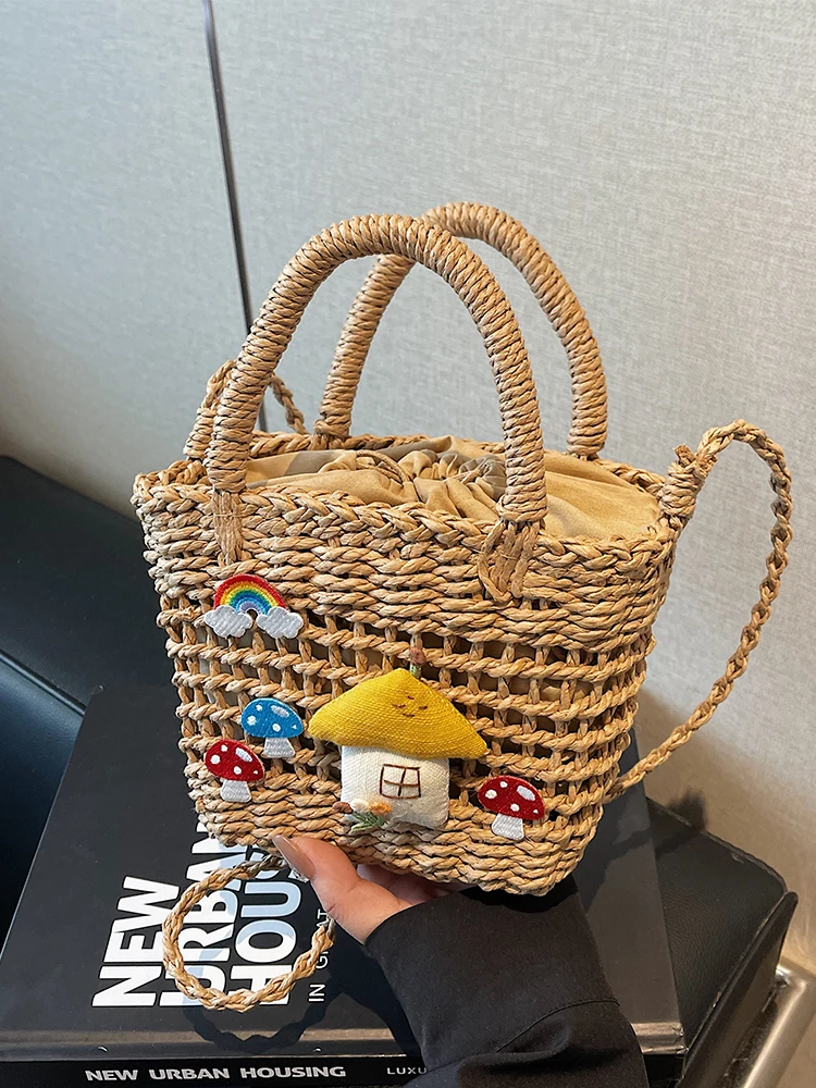 Handwoven Straw Bucket Bag Women's Summer Spring Casual Style Handheld Shoulder Crossbody Bag for Beach Vacation
Handwoven Straw Bucket Bag Women's Summer Spring Casual Style Handheld Shoulder Crossbody Bag for Beach Vacation