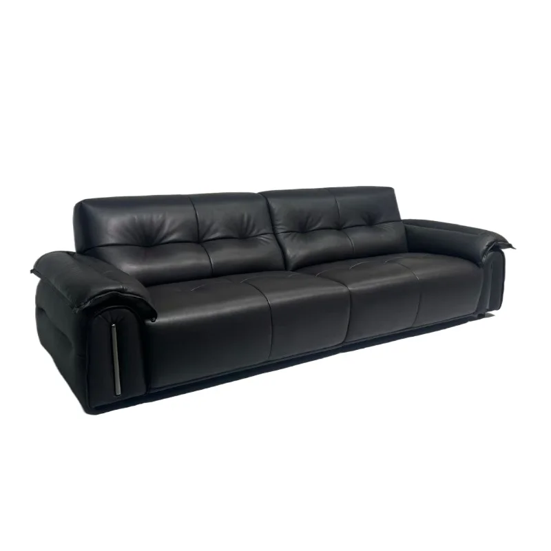 French retro Italian brown sugar cloud modern simple small apartment straight row three black sofa
French retro Italian brown sugar cloud modern simple small apartment straight row three black sofa