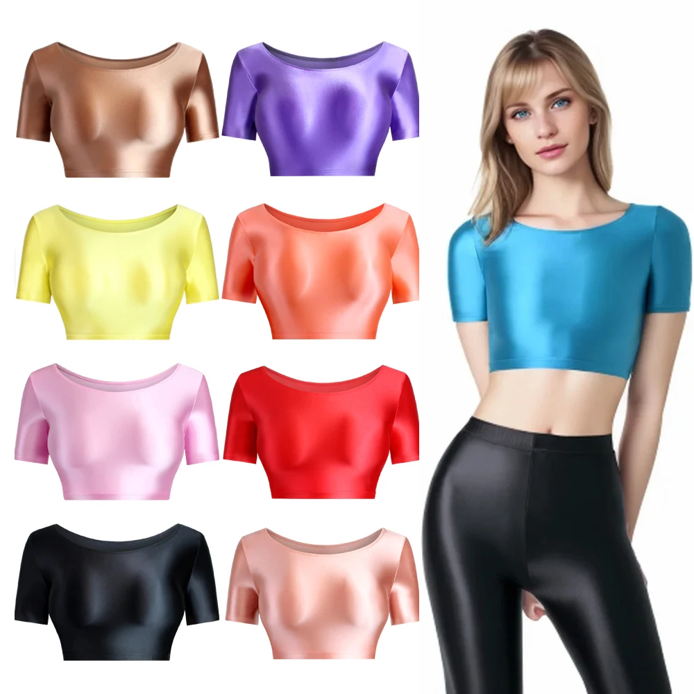 MJINM Women Sexy Smooth Glossy Satin Short Sleeve Swimsuits Navel Sports Stretch Tights Sports Activewear Tops Spandex T-Shirts
MJINM Women Sexy Smooth Glossy Satin Short Sleeve Swimsuits Navel Sports Stretch Tights Sports Activewear Tops Spandex T-Shirts