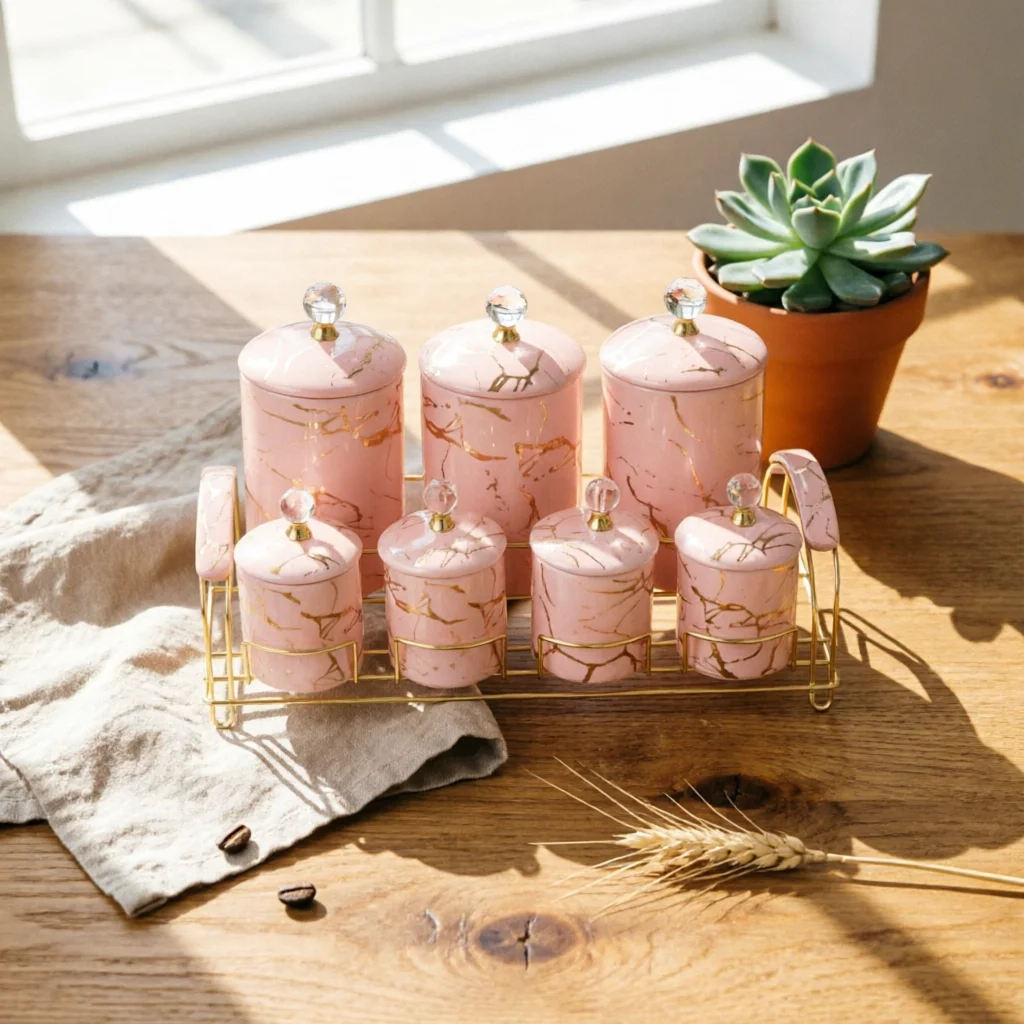 7 Pieces Kitchen Canister Set Easy to Clean Ceramic Storage Jar Set Sealed Storage Canisters Gold Trim Ceramic Canister
7 Pieces Kitchen Canister Set Easy to Clean Ceramic Storage Jar Set Sealed Storage Canisters Gold Trim Ceramic Canister
