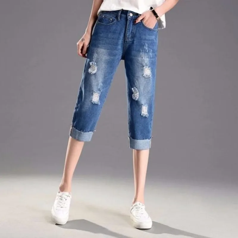 Women's Elastic Waist Ripped Pants Cropped Ankle-Length Loose Fit High-Waisted Slimming Harem Style Summer Casual Outfits
Women's Elastic Waist Ripped Pants Cropped Ankle-Length Loose Fit High-Waisted Slimming Harem Style Summer Casual Outfits