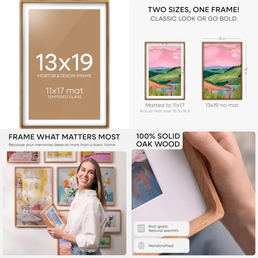 13x19 Frame Natural Wood, Mortise & Tenon Light Oak 13 x 19 Picture Frames with Mat 11 by 17 for Wall, 13by19 Wooden Poster Frame Matted to 11x17 inch Art, Tempered Glass, Wall Kit, Set of 1
13x19 Frame Natural Wood, Mortise & Tenon Light Oak 13 x 19 Picture Frames with Mat 11 by 17 for Wall, 13by19 Wooden Poster Frame Matted to 11x17 inch Art, Tempered Glass, Wall Kit, Set of 1