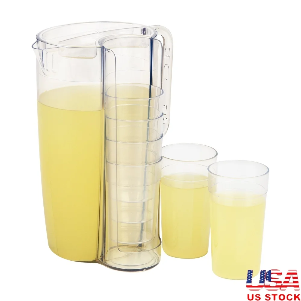 Clear Plastic Pitcher and 6 Cup Set with Lid Space Saving Design Cold Beverages Perfect Entertaining and Daily Use
Clear Plastic Pitcher and 6 Cup Set with Lid Space Saving Design Cold Beverages Perfect Entertaining and Daily Use