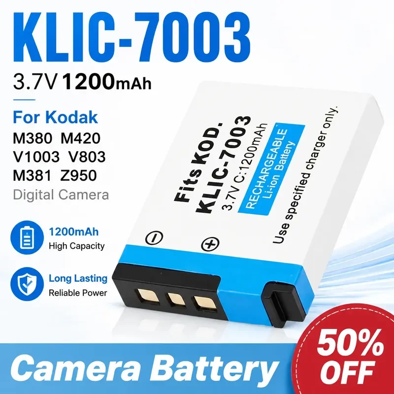 KLIC-7003 Camera Battery 3.7V 1200mAh for Kodak M380 M420 V1003 V803 M381 Z950 Digital Camera Rechargeable Long Battery Life
KLIC-7003 Camera Battery 3.7V 1200mAh for Kodak M380 M420 V1003 V803 M381 Z950 Digital Camera Rechargeable Long Battery Life