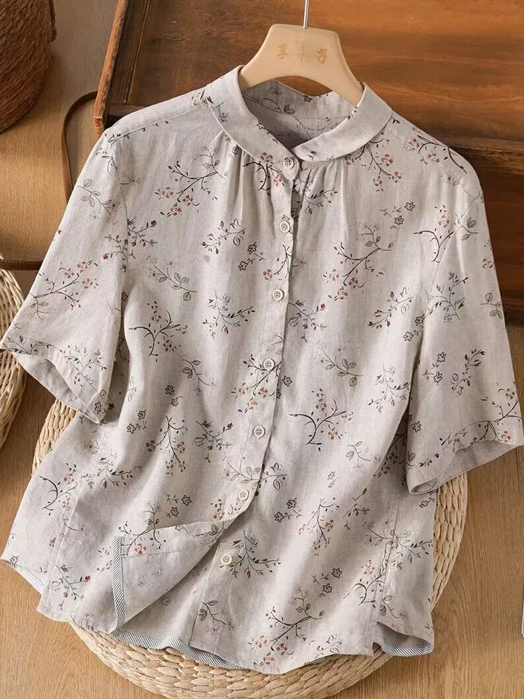 Retro Floral Linen ort Sve irt Women Summer Lightweight Agel Small Top High End Linen Material Turn Collar irt
Retro Floral Linen ort Sve irt Women Summer Lightweight Agel Small Top High End Linen Material Turn Collar irt