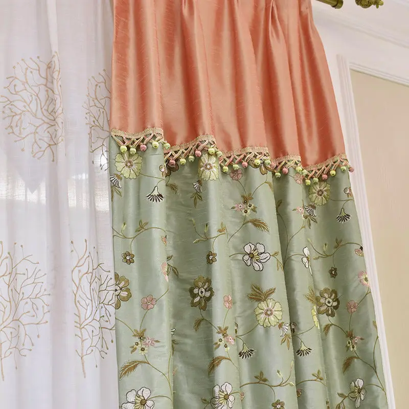 American Embroidery Pink Green Patched Curtains for Living Room Bedroom French Window Balcony Customized Partition Curtain
American Embroidery Pink Green Patched Curtains for Living Room Bedroom French Window Balcony Customized Partition Curtain