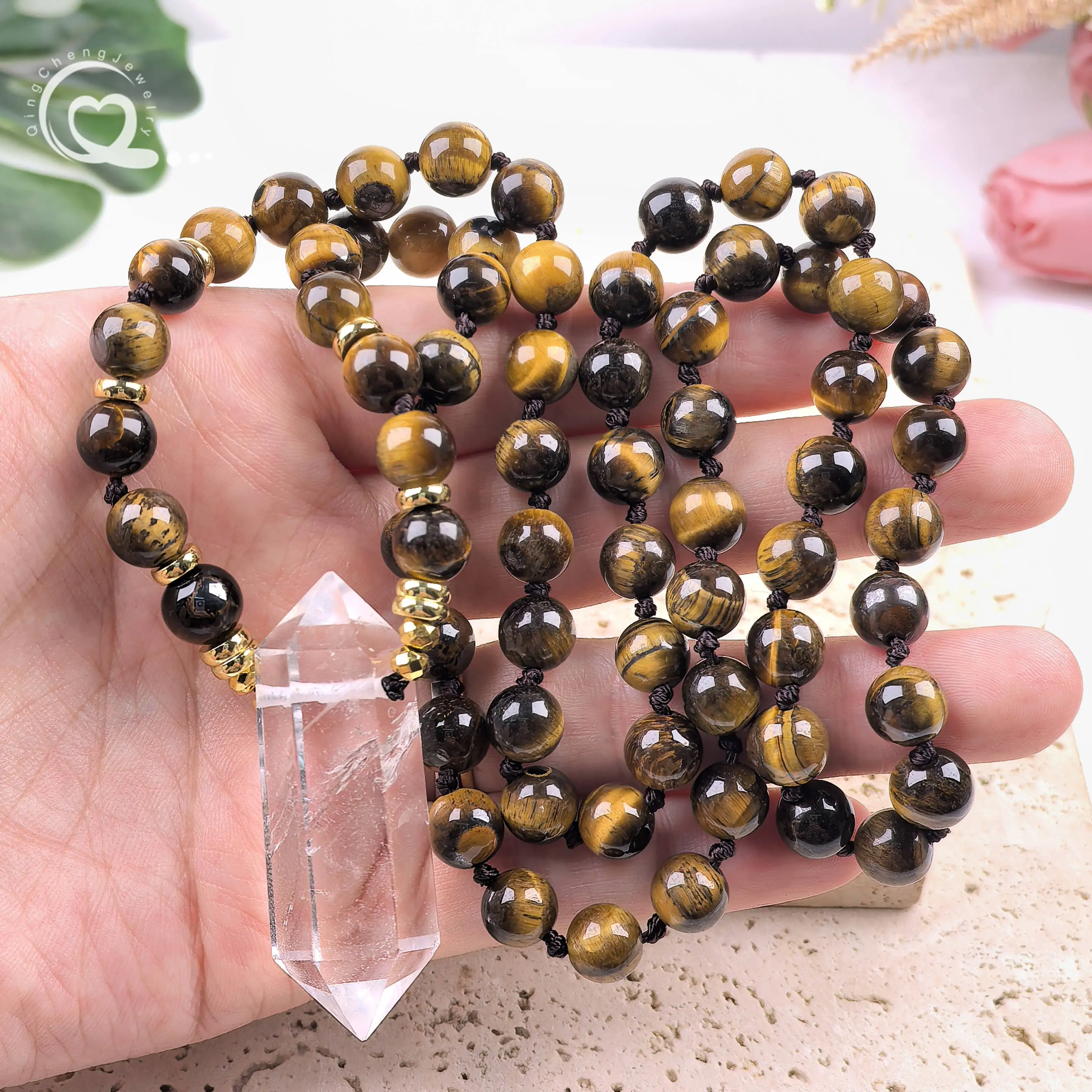 108 Mala Prayer Necklaces 8mm Round Tiger Eye Beads White Quartz Crystal Double Point Pendants Knot Handmade Yoga Jewelry,QC0196
108 Mala Prayer Necklaces 8mm Round Tiger Eye Beads White Quartz Crystal Double Point Pendants Knot Handmade Yoga Jewelry,QC0196