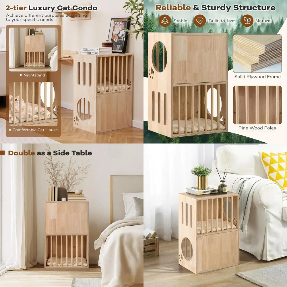 Double-Deck Indoor Cat House: Modern Wooden Cat Condo with Washable Cushions, Air Vents, and Side Access
Double-Deck Indoor Cat House: Modern Wooden Cat Condo with Washable Cushions, Air Vents, and Side Access
