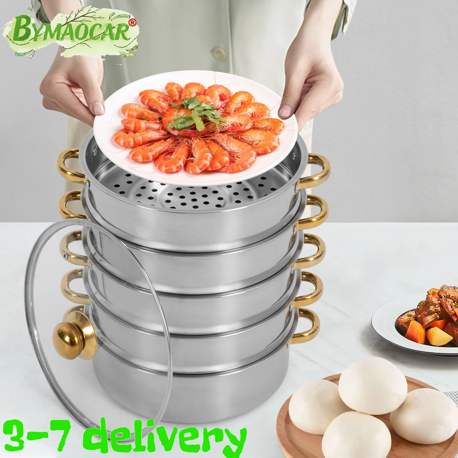 5 Tier Steamer, 30cm Stainless Steel Steamer Cooker with Gold Ears & Gold Top Knob, 2.38 Gallon Large Capacity Pot, Tri-Ply Base Even Heat Distribution, Efficient Steam Circulation, Fast Cooking, Lock Nutrients, Space Saving Stackable Cookware
5 Tier Steamer, 30cm Stainless Steel Steamer Cooker with Gold Ears & Gold Top Knob, 2.38 Gallon Large Capacity Pot, Tri-Ply Base Even Heat Distribution, Efficient Steam Circulation, Fast Cooking, Lock Nutrients, Space Saving Stackable Cookware