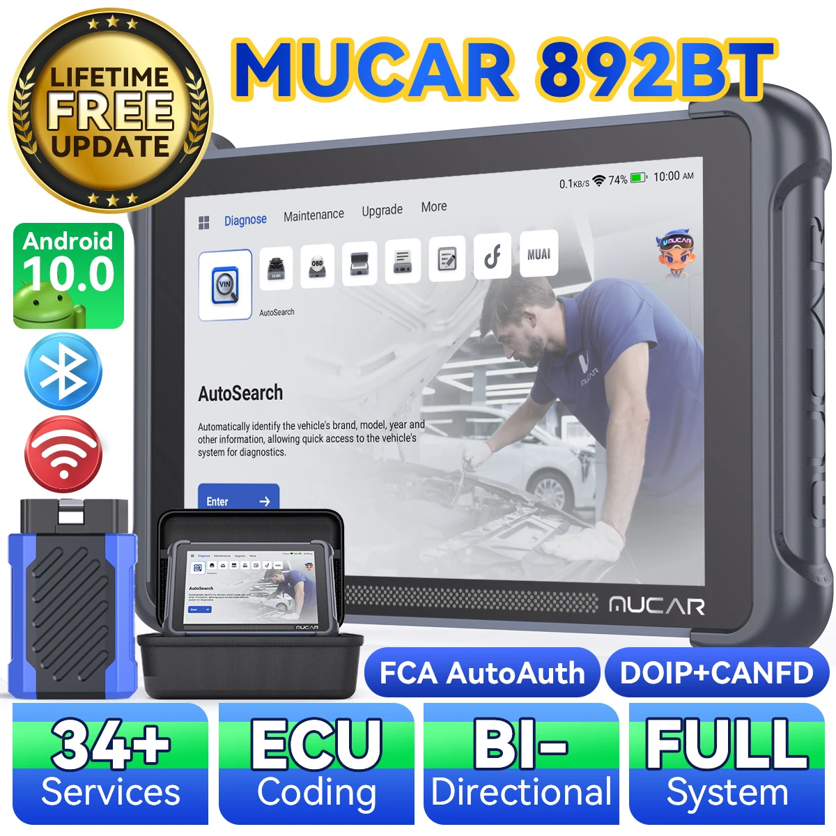 Global Version MUCAR 892BT OBD2 Scanner CANFD&DOIP All System Diagnostic Tool, Bi-Directional ECU Coding, 34 Reset Lifetime Free
Global Version MUCAR 892BT OBD2 Scanner CANFD&DOIP All System Diagnostic Tool, Bi-Directional ECU Coding, 34 Reset Lifetime Free