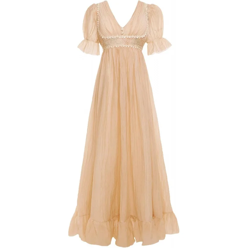 Regency Dresses for Women Embroidery Ruffle Empire Waist Victorian Dress
Regency Dresses for Women Embroidery Ruffle Empire Waist Victorian Dress