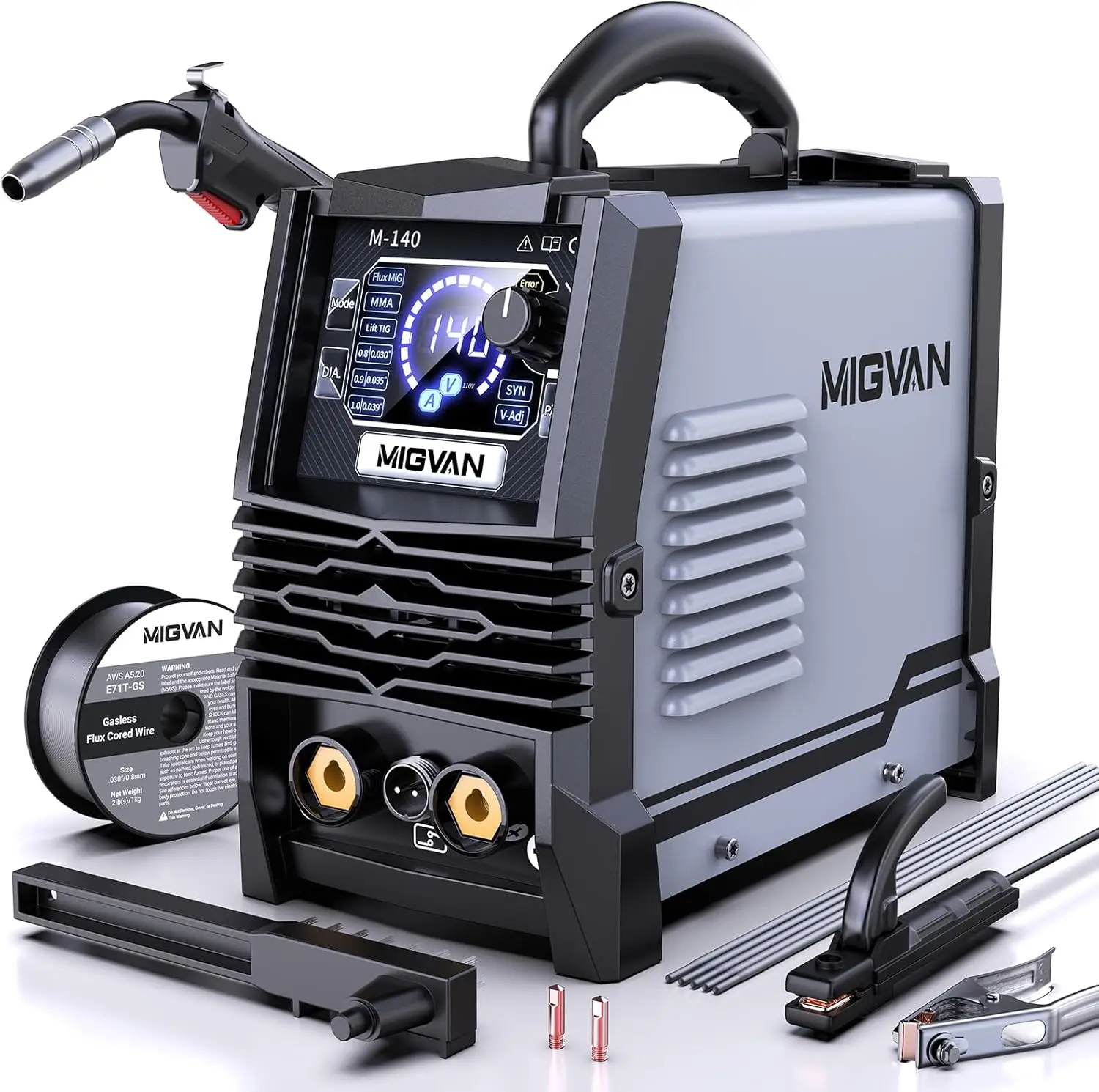 Сварочный аппарат MIG 140А, 110В, 3-в-1 (MIG/дуговая сварка/сварка Lift TIG) с LED-дисплеем и сварочным пистолетом, портативный
Сварочный аппарат MIG 140А, 110В, 3-в-1 (MIG/дуговая сварка/сварка Lift TIG) с LED-дисплеем и сварочным пистолетом, портативный