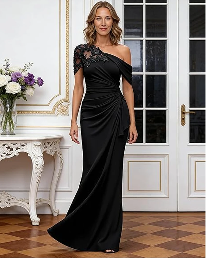 Customized One Shoulder Mother of The Bride Dresses for Wedding - Lace Applique Chiffon Mermaid Wedding Party Dresses
Customized One Shoulder Mother of The Bride Dresses for Wedding - Lace Applique Chiffon Mermaid Wedding Party Dresses
