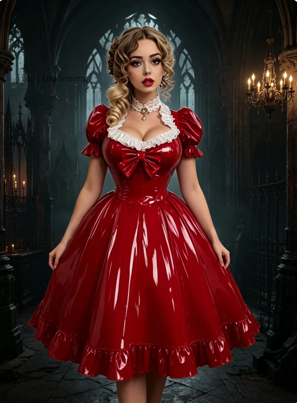 Red Gothic Lolita Prom Dress Evening Gown with Puff Sleeves, Lace Trim and Bow Detail for Halloween Cosplay Parties Customized
Red Gothic Lolita Prom Dress Evening Gown with Puff Sleeves, Lace Trim and Bow Detail for Halloween Cosplay Parties Customized