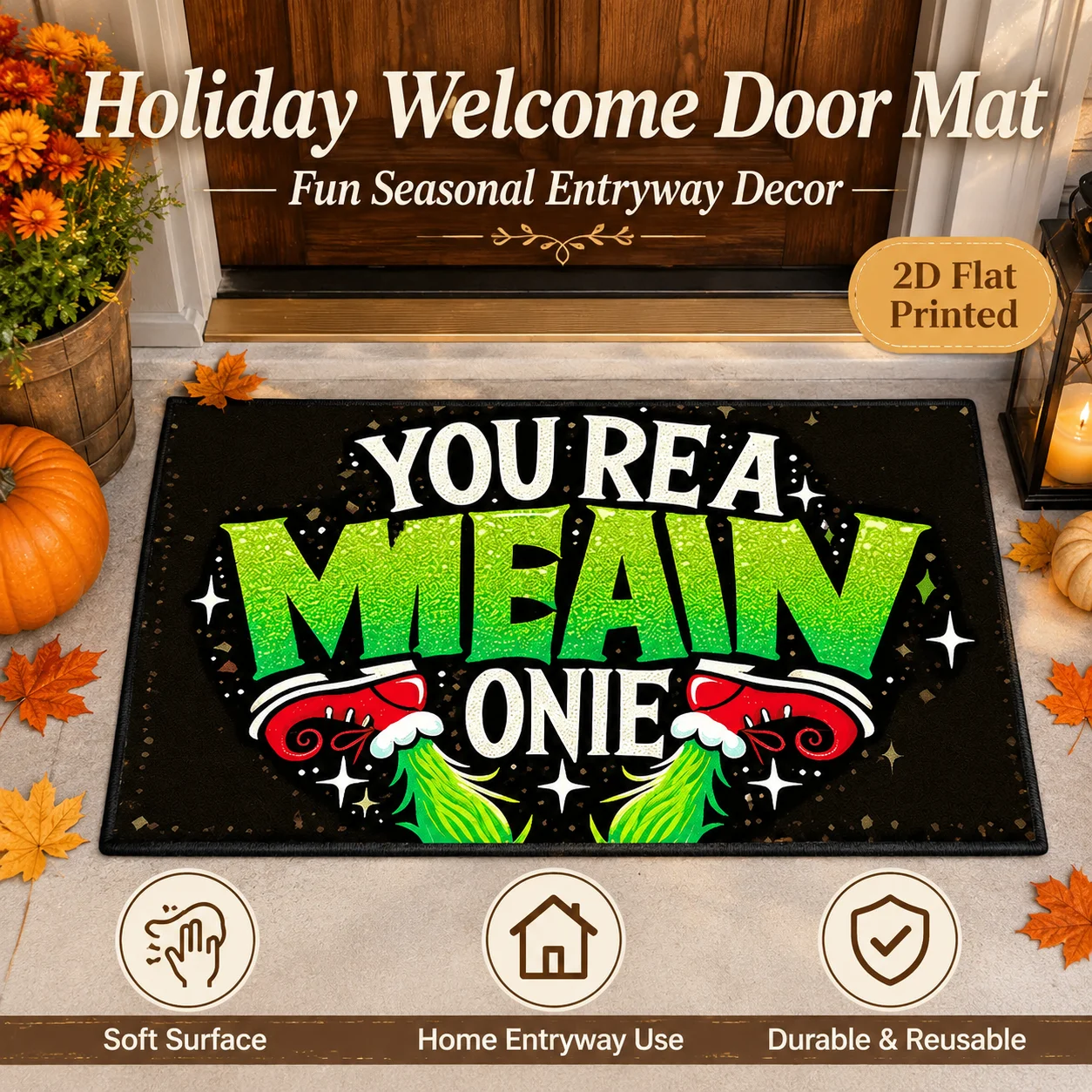 Funny Green Monster 2D Flat Printed Felt Door Mat Winter Holiday Welcome Rug Home Entryway Front Porch Anti-Slip Floor Carpet
Funny Green Monster 2D Flat Printed Felt Door Mat Winter Holiday Welcome Rug Home Entryway Front Porch Anti-Slip Floor Carpet