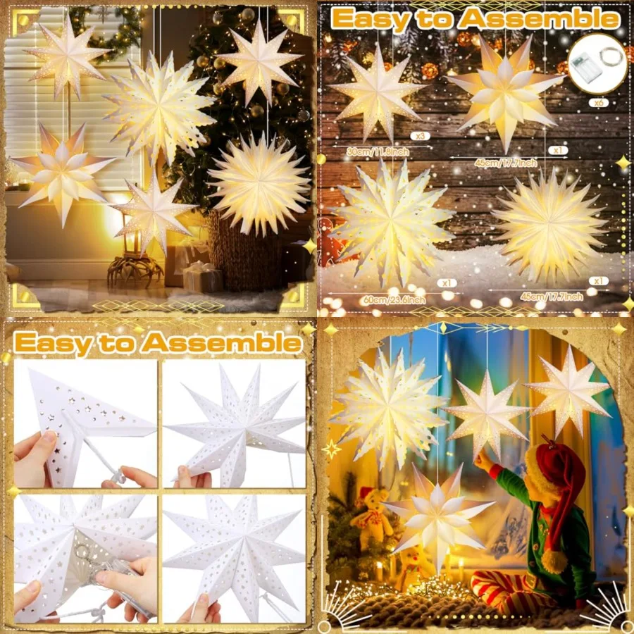 6 Pack Winter Snowflake Paper Lantern Star Paper Lanterns with 6 LED Light White Hanging Lamp Ornaments for Christmas Winter We
6 Pack Winter Snowflake Paper Lantern Star Paper Lanterns with 6 LED Light White Hanging Lamp Ornaments for Christmas Winter We