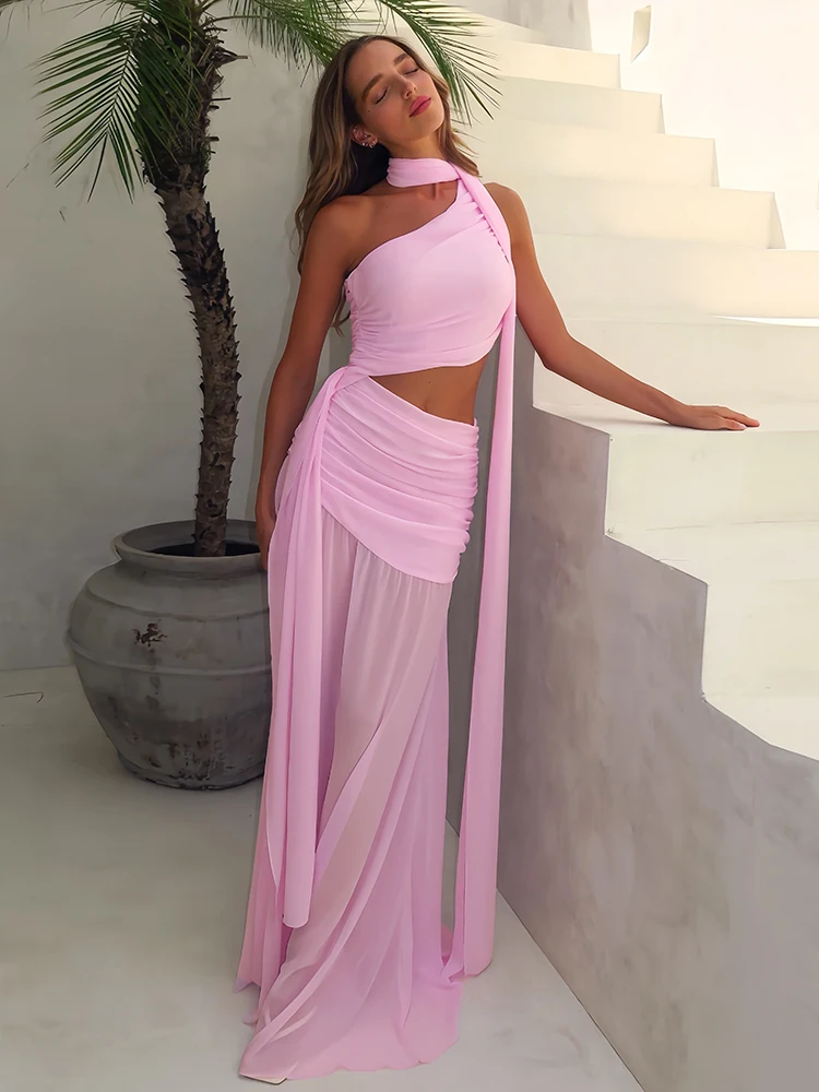 Kliou Mesh Patchwork Maxi Dress+Halter Scarf Woman Skew Collar Irregular Hollow Waistless Midnight Prom Party Elegant Vestidos
Kliou Mesh Patchwork Maxi Dress+Halter Scarf Woman Skew Collar Irregular Hollow Waistless Midnight Prom Party Elegant Vestidos