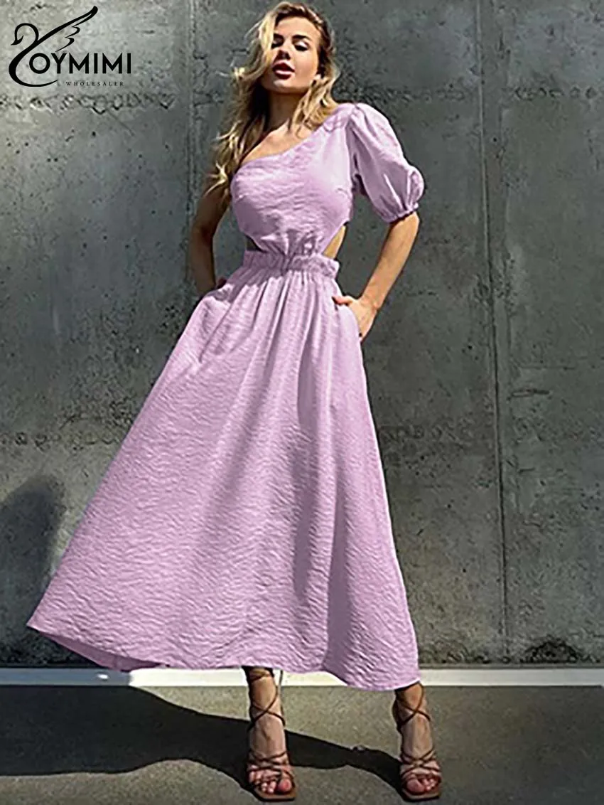 Oymimi Casual Purple Skew Collar Women's Dress Fashion One-Shoulder Short Sleeve Hollow Out Dresses Elegant High Waisted Dresses
Oymimi Casual Purple Skew Collar Women's Dress Fashion One-Shoulder Short Sleeve Hollow Out Dresses Elegant High Waisted Dresses
