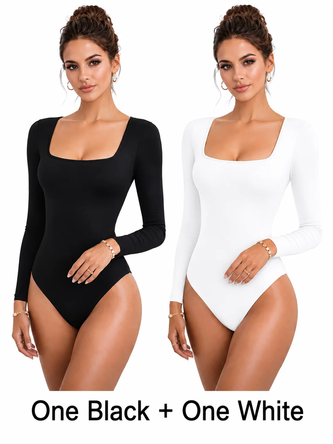 2 Pack Women Casual One-Piece Bodysuit Long Sleeve Square Neck Slim Fit Office Clothing
2 Pack Women Casual One-Piece Bodysuit Long Sleeve Square Neck Slim Fit Office Clothing