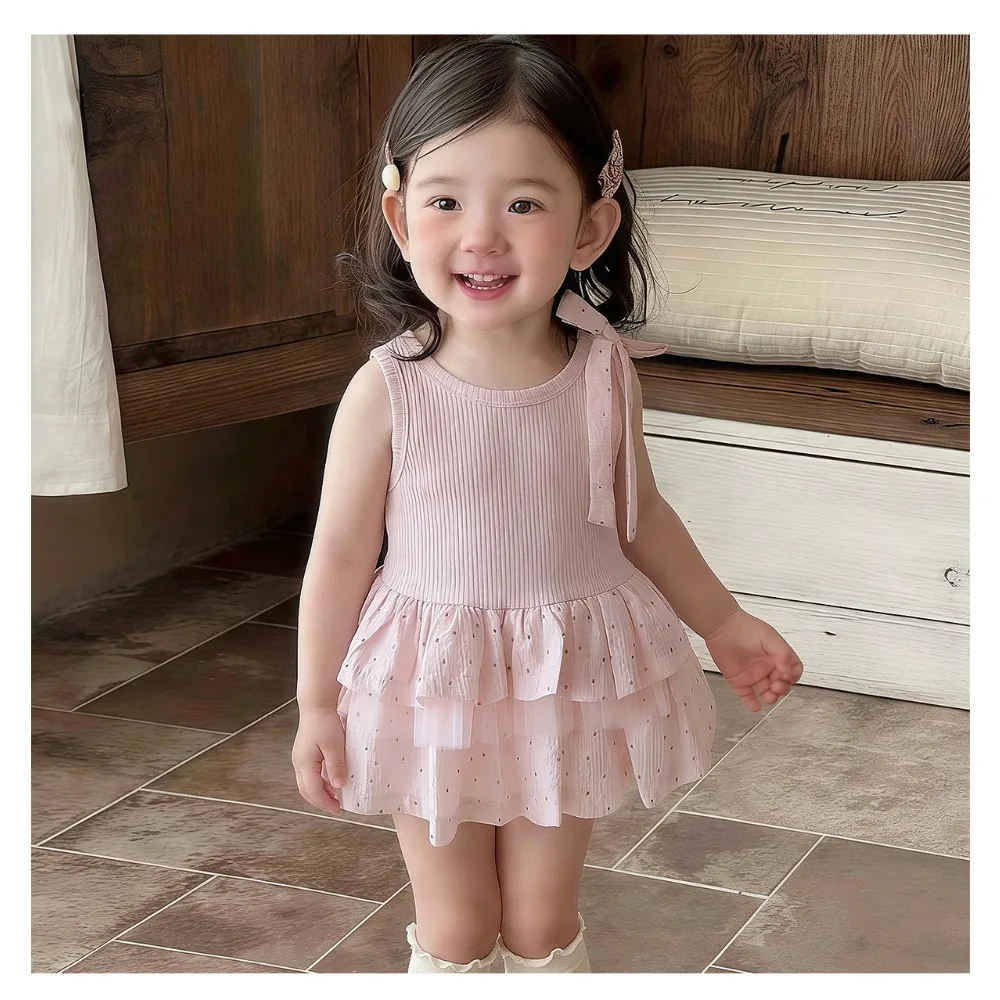 2026 Summer Korean Girls Pink Tank Dress Polka Dot Tulle Multi Layer Skirt Princess Gown with Tie for 73-110cm
2026 Summer Korean Girls Pink Tank Dress Polka Dot Tulle Multi Layer Skirt Princess Gown with Tie for 73-110cm
