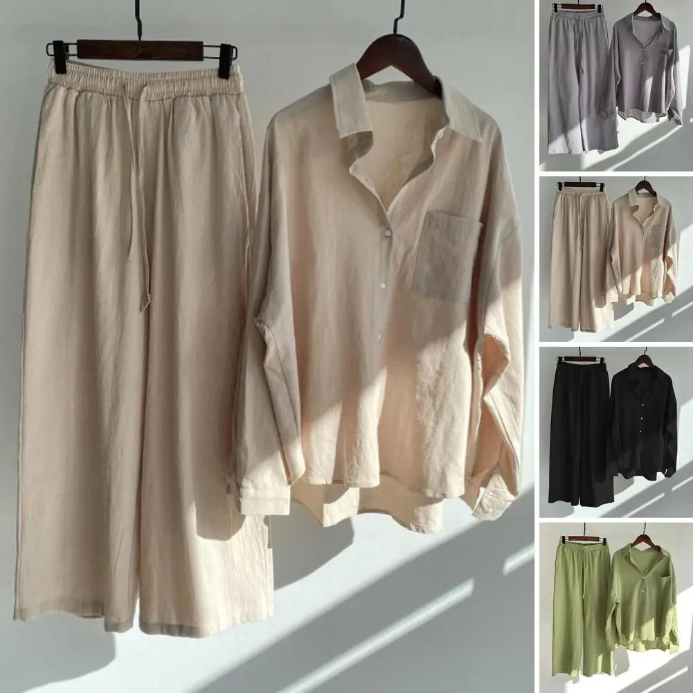Women Wide-leg Trouser Suit Elegant Women's Shirt Pants Set with Lapel Button-down Blouse Elastic Waist Trousers Office for Fall
Women Wide-leg Trouser Suit Elegant Women's Shirt Pants Set with Lapel Button-down Blouse Elastic Waist Trousers Office for Fall