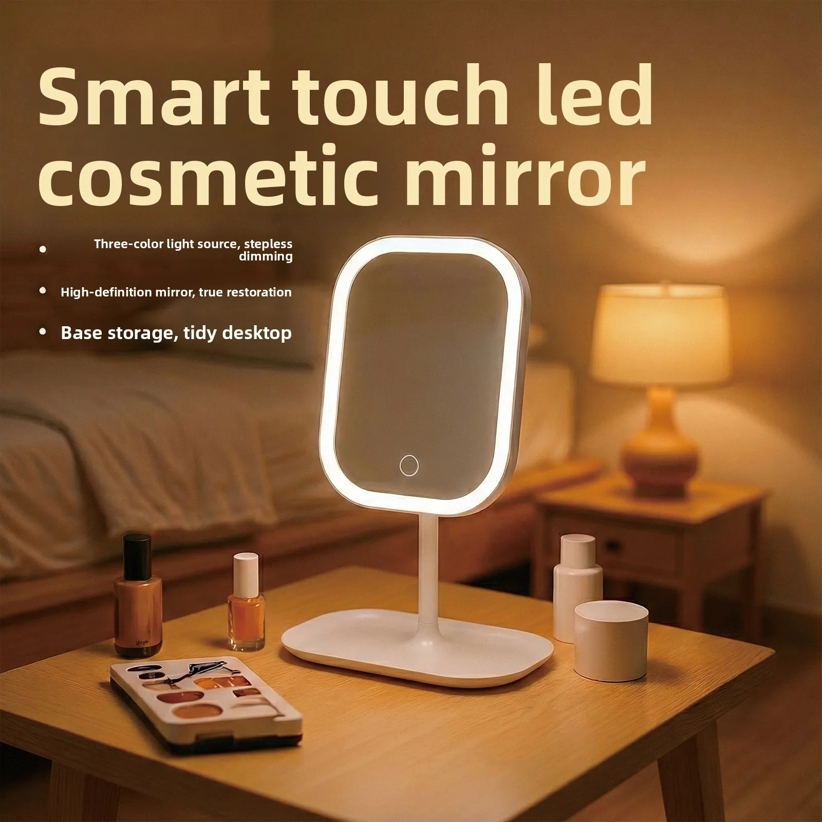 Smart Touch LED Makeup Mirror 3 Colors Light Cosmetic Mirror with Storage Base Desktop Vanity Mirror for Women
Smart Touch LED Makeup Mirror 3 Colors Light Cosmetic Mirror with Storage Base Desktop Vanity Mirror for Women