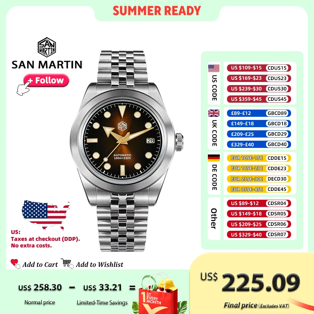 Часы San Martin Мужские механические, 39 мм, 10 бар, SN0053
Часы San Martin Мужские механические, 39 мм, 10 бар, SN0053